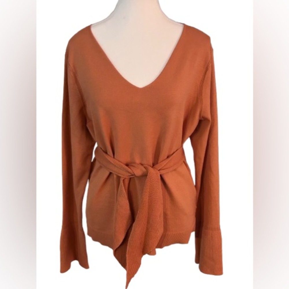 Vintage Silk Cotton Sweater Carlisle Belted Large Designer V-Neck Knit